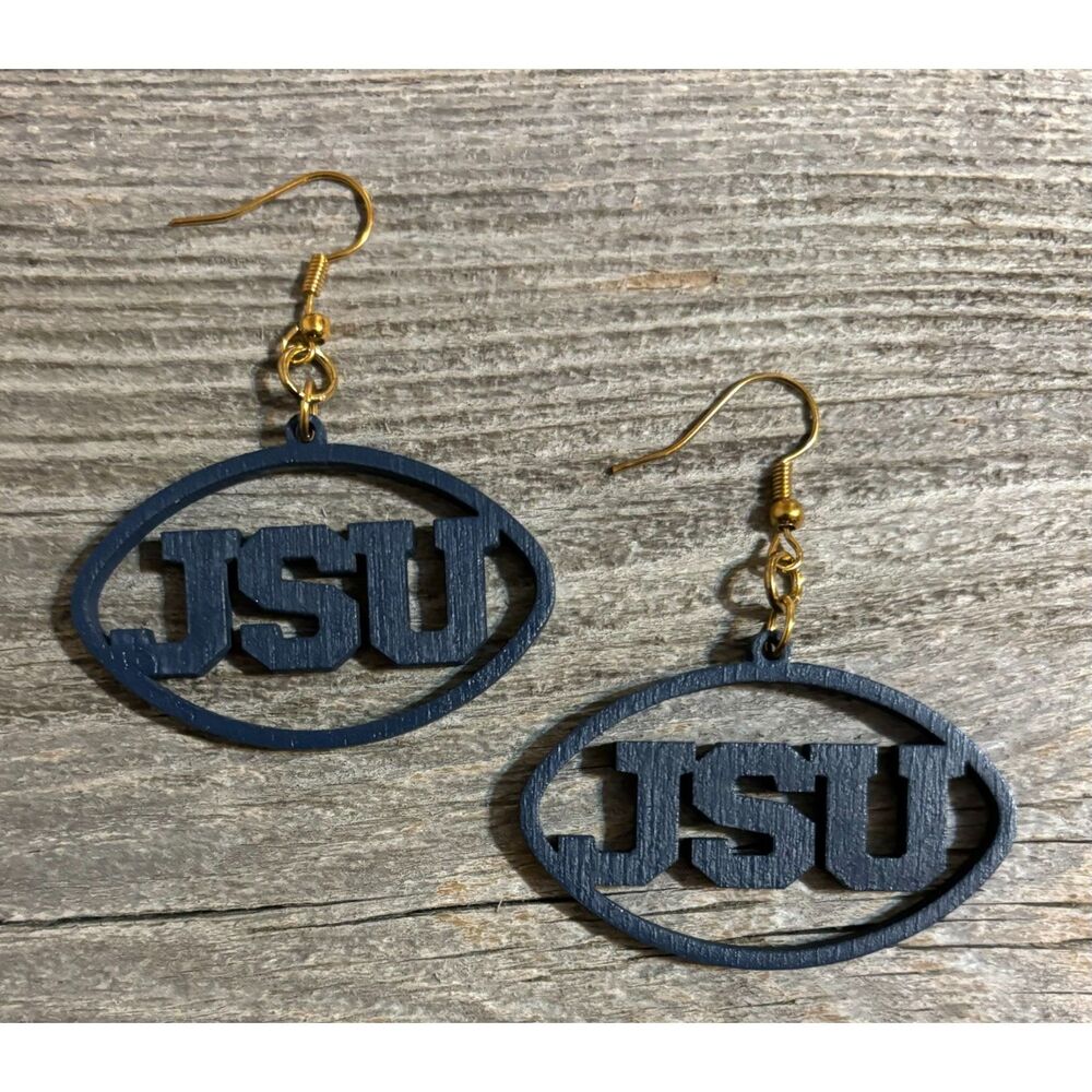 1.2" x 1.75" JSU Wood Earrings Navy E075-58